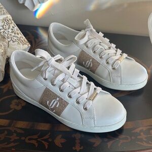 Jimmy choo  Stylish White Sneakers with Gold Accents